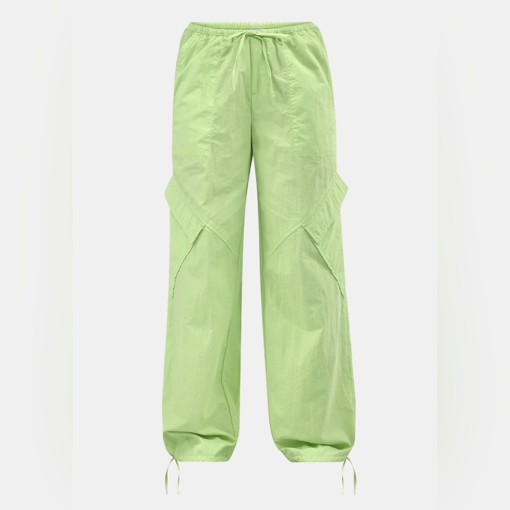 NWT No Boundaries Neon Green High Rise Baggy Nylon Parachute Cargo Pants XS - Picture 1 of 9